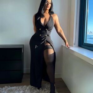 Elegant Black Double-Breasted Dress